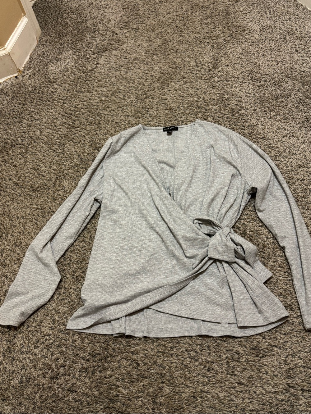Lane Bryant Light Gray Wrap Tie Long-Sleeve Top